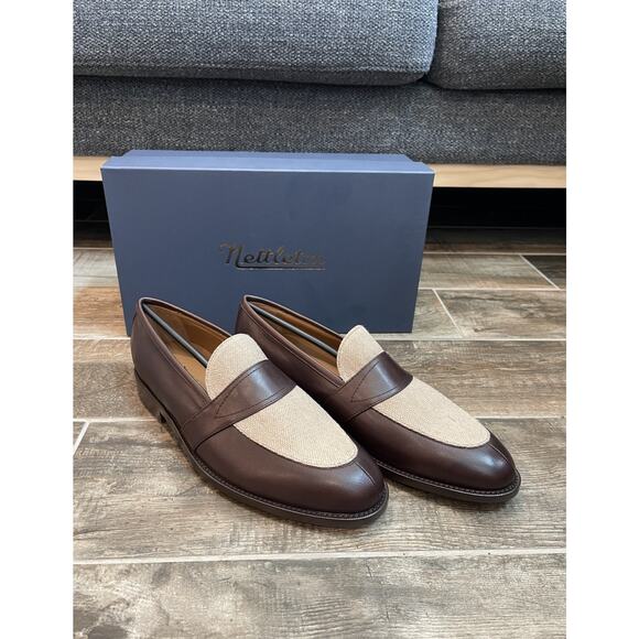 $950 NIB Nettleton Two Tone Leather Brown Vintage Inspired Penny Loafers 9 D main image 7